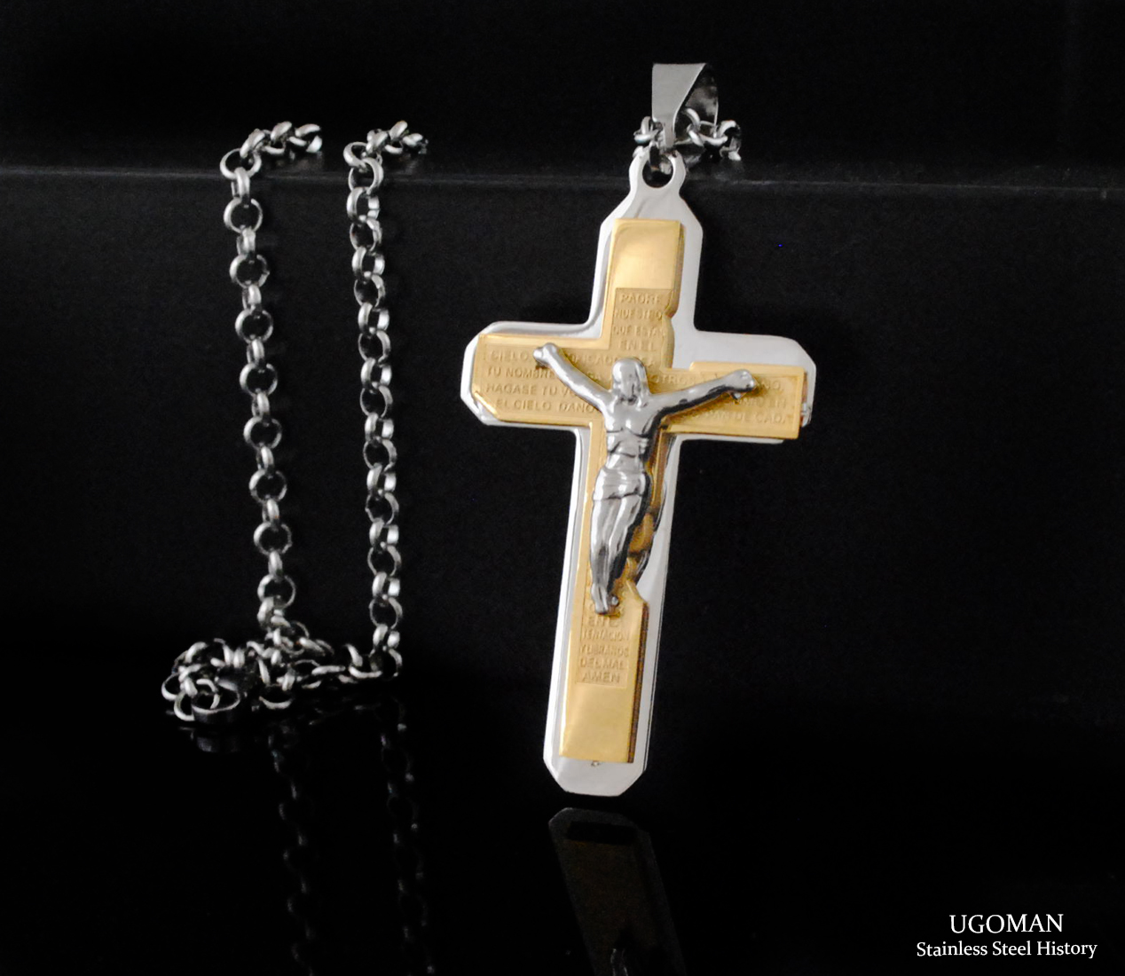 <p>Gold Prayer & Chrome&nbsp;Crucifix</p>